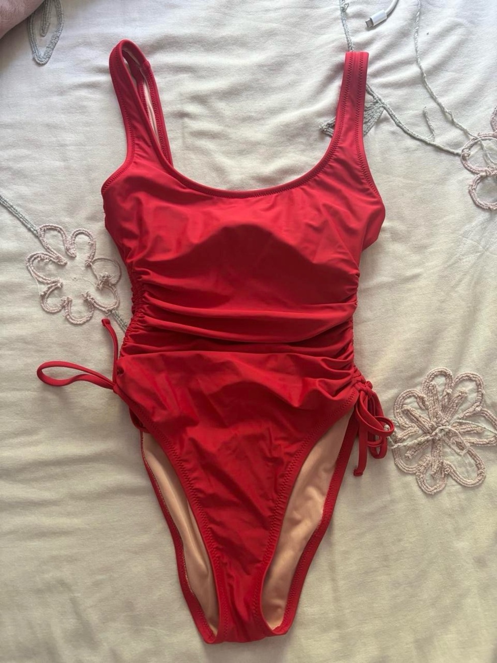 J.Crew Red Ruched Side Tie One Piece Swimsuit Size 0